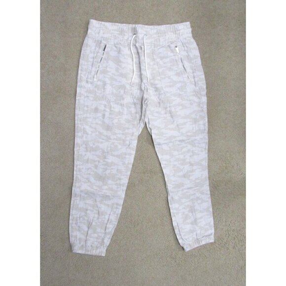 Athleta Cabo Tide Linen Jogger Pants Women Size 10 in Neutral Camo Pull On - Picture 1 of 7